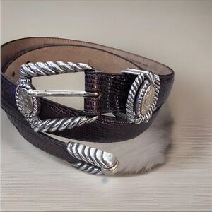 Vintage BRIGHTON Museum Collection Silver & Gold Greco Roman Coin Leather Belt